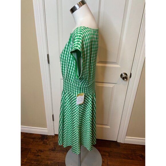 Kate Spade Green & White Gingham Plaid Sleeveless Dress, Size  XL - Picture 3 of 5